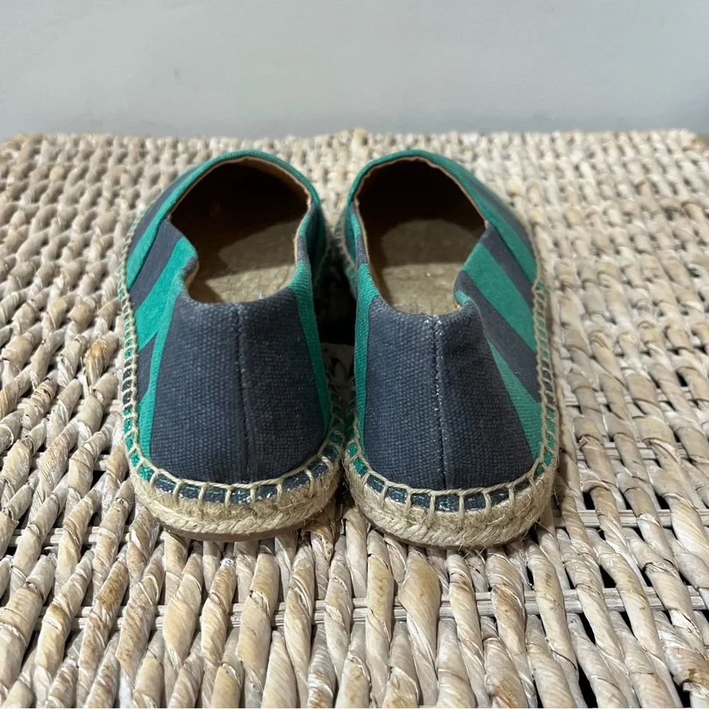 J. Crew Striped Canvas Slip-On Flat Espadrilles‎ Navy Kelly Green AW595 7 NIB
